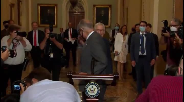 Sen. Chuck Schumer races Sen. Mitch McConnell to the lectern for weekly press conference