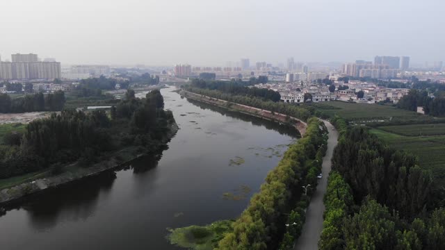 Evening at suburban Pan river 潘河 🇨🇳 (2018-08) {aerial}