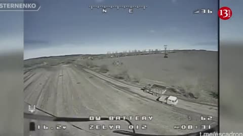 Kamikaze drones strike a moving Russian truck and a tank that was opening fire