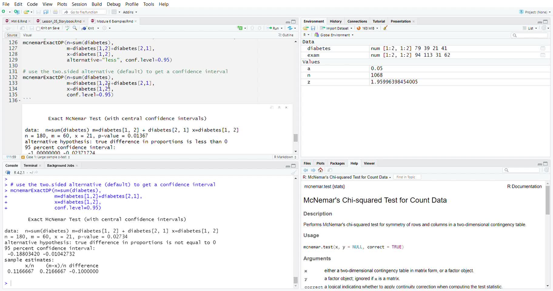 MATH 810 Inference for 1 and 2 Proportions in R