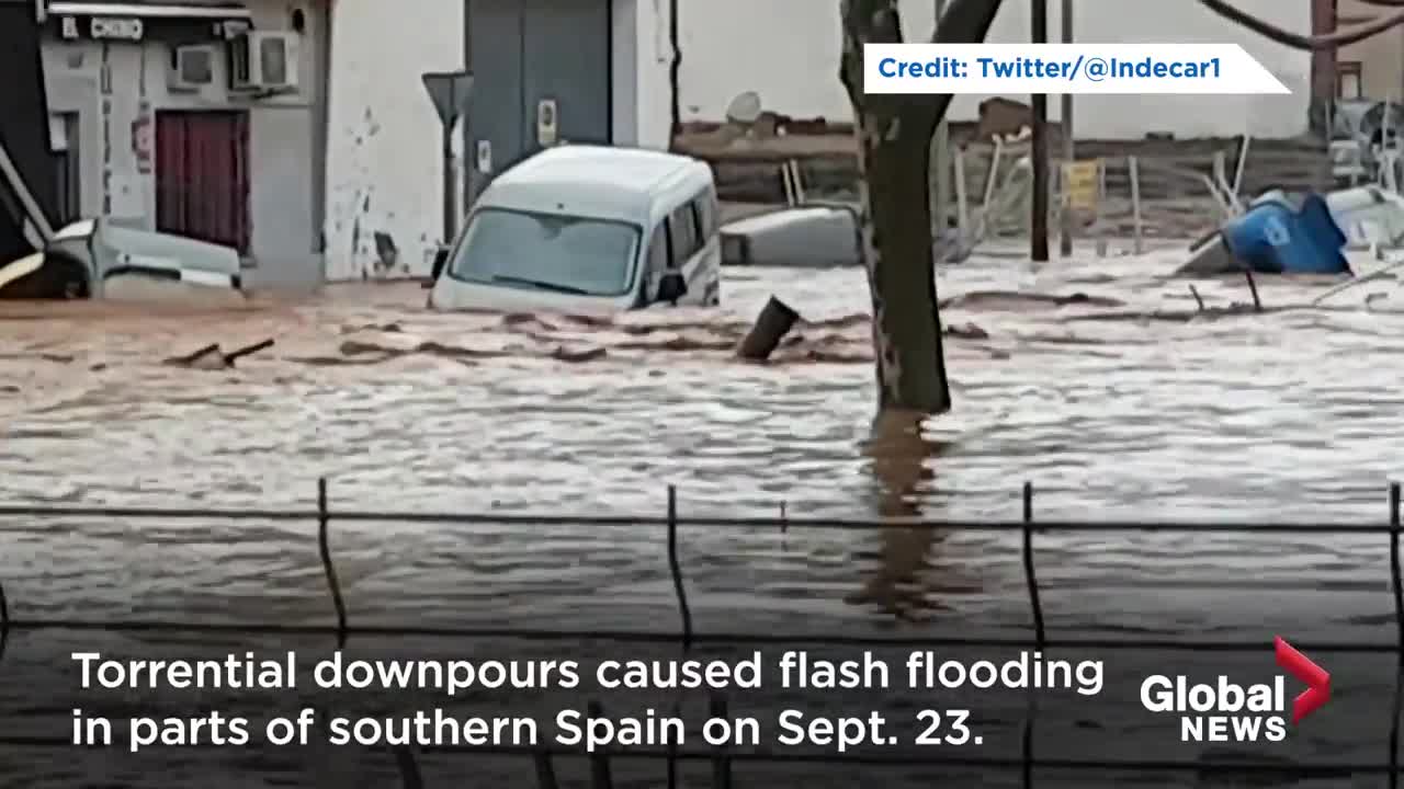 Spain floods: Cars washed away, homes submerged following storm in Huelva province