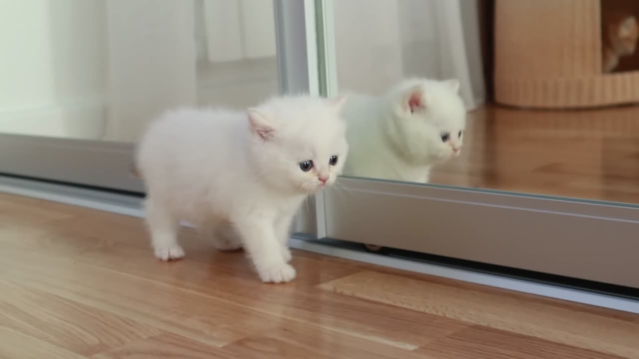 Mom Cat playing and talking to her Cute Meowing baby Kittens