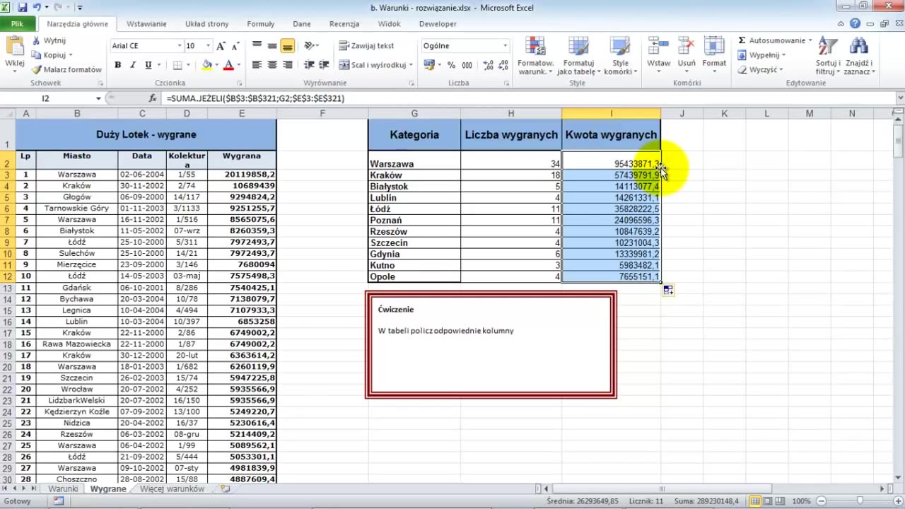 Cognity Kurs Excel - Samouczek - Funkcje LICZ.JEŻELI i SUMA.JEŻELI