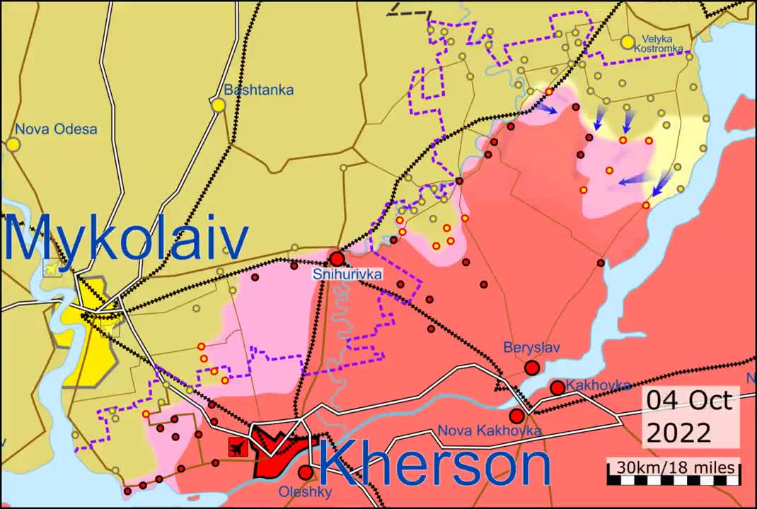 Map of the Kiev forces advancing in the Kherson region.