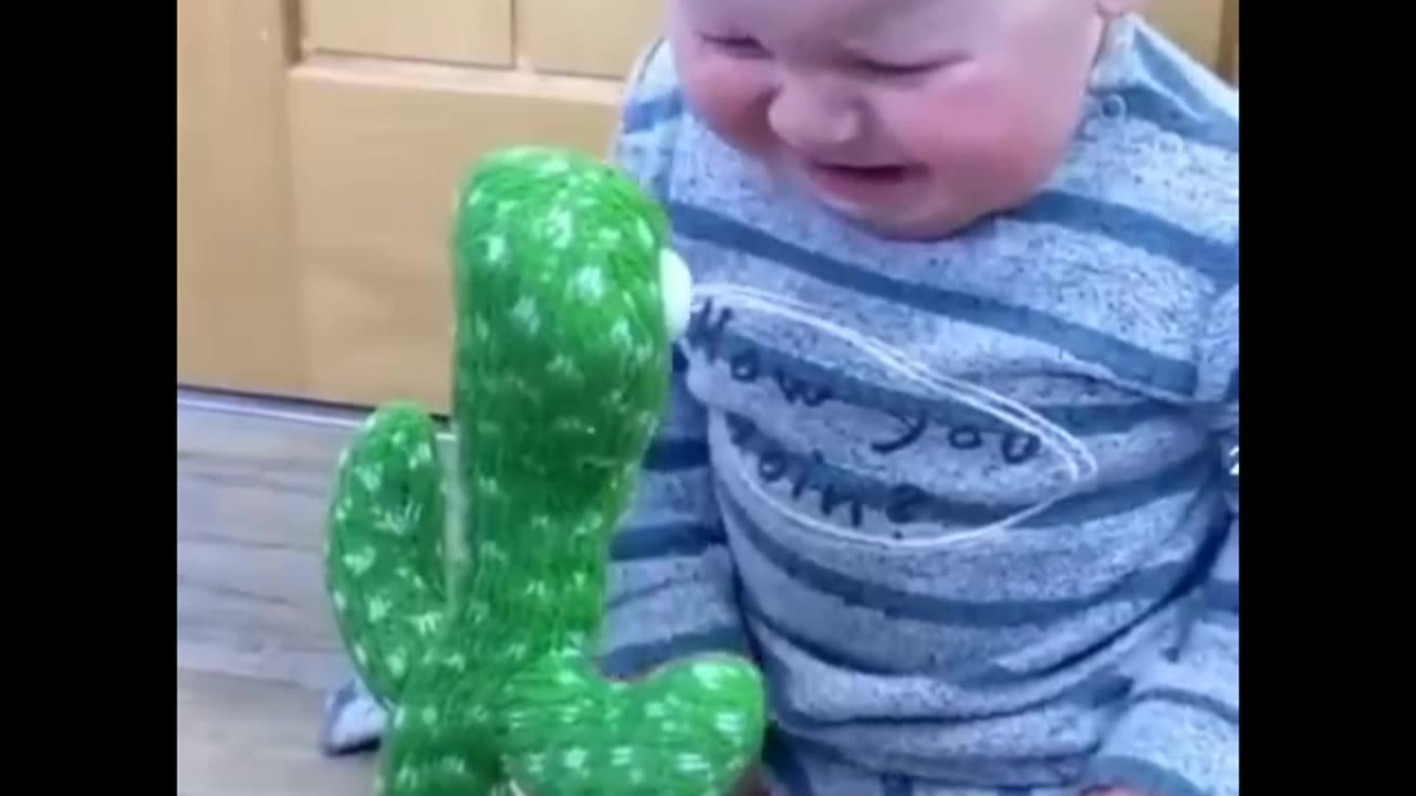 Baby playing with dancing Cactus