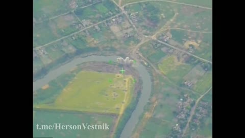 A bridge being destroyed by Russia in the Kherson region.