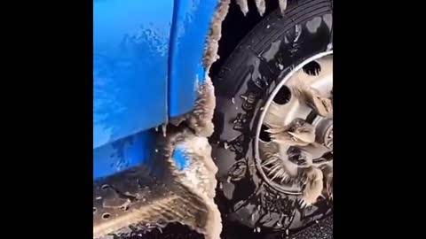 A completely frozen truck tire