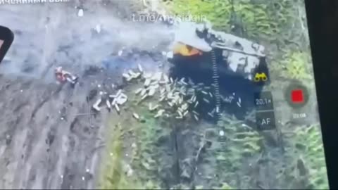 Ukrainian Kamikaze Drone Strikes Russian Tank and the Aftermath