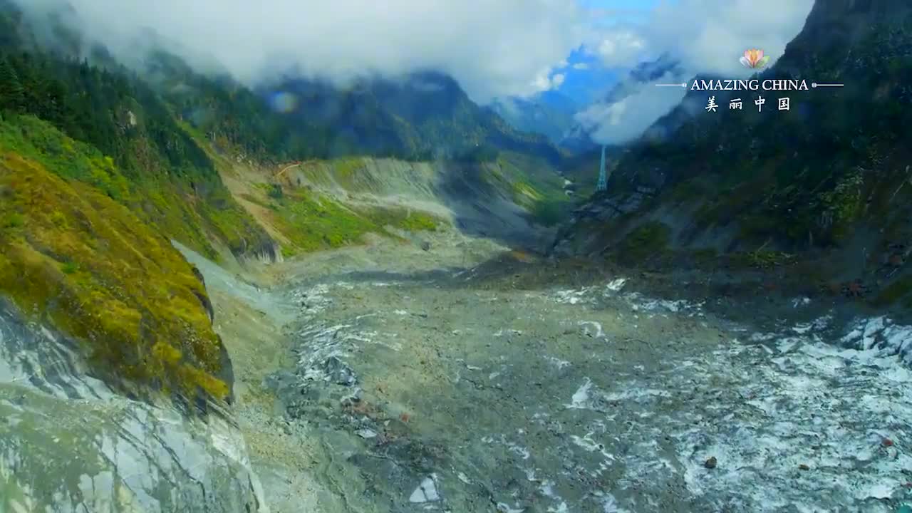 Bright red rocks under glacier