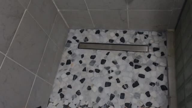 Total Shower Floor Renewal. Bosh Laser Blazer Level. Pebble "tile" hard. Tray Drain & More!