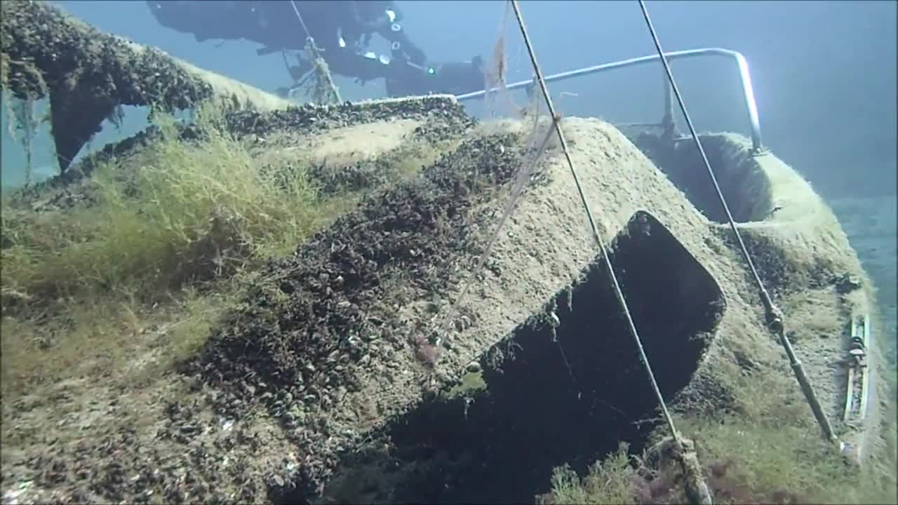 Recreational diving in the Kreidesee Lake, Hemmoor. Germany - october