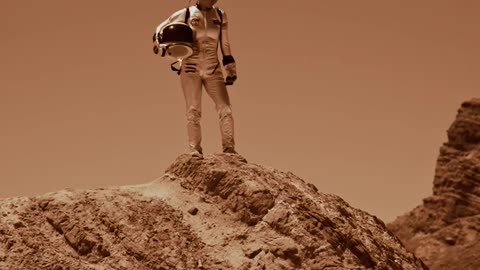 An astronaut standing on a rock