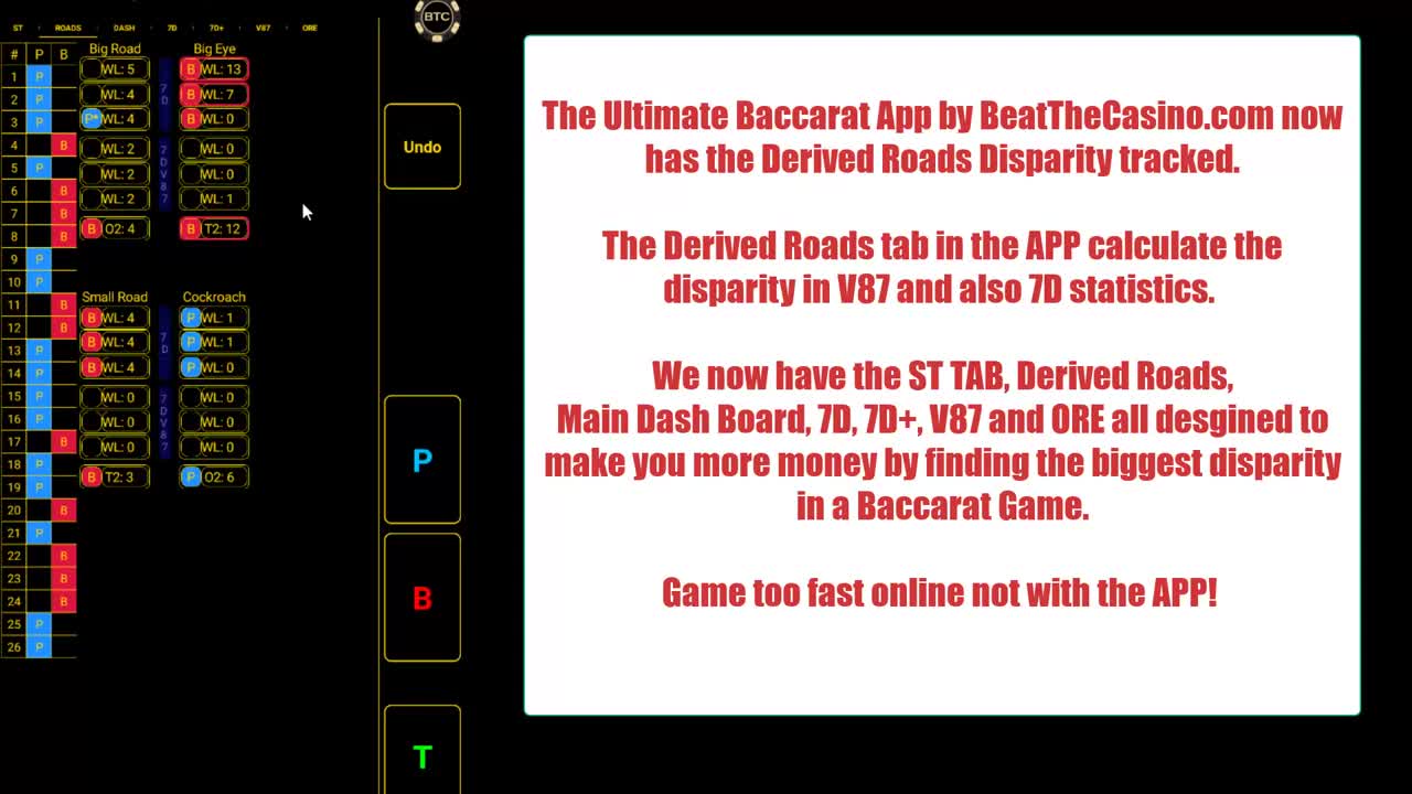 Ultimate Baccarat App Major update Derived Roads Tab Tracking V87 and 7D