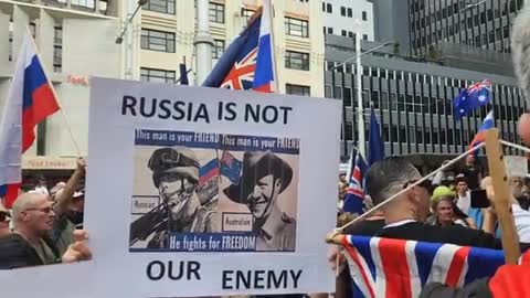 Pro Russia protest in Australia demanding their taxes stop being sent to Ukraine.