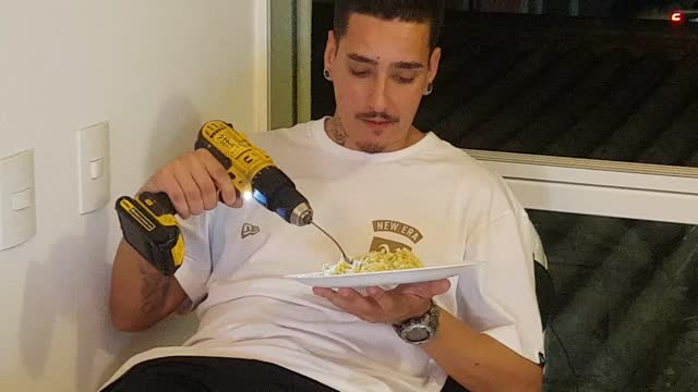 Using a Drill to Eat Noodles