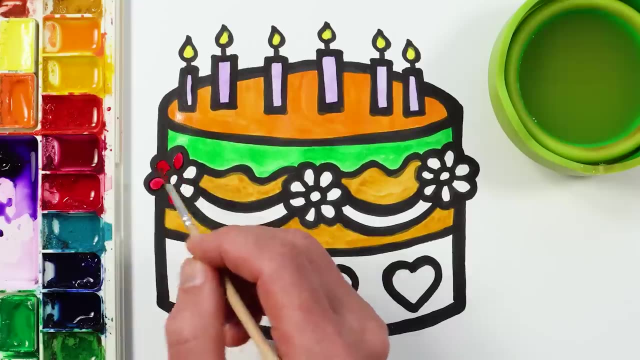 Birthday Cake Drawing, Painting and Coloring Picture for Kids & Toddlers | Watercolor Paintings