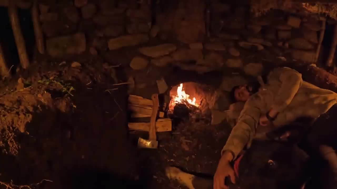 Survival in an underground shelter with a fireplace