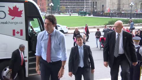 Exclusive: Justin Trudeau arrives at The Peace Tower in Ottawa