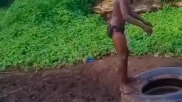 funny moments of children jumping in the air using tires