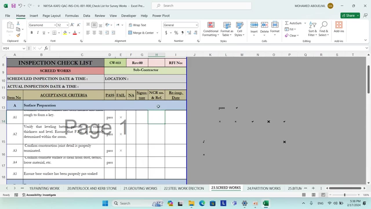 Construction check lists templates