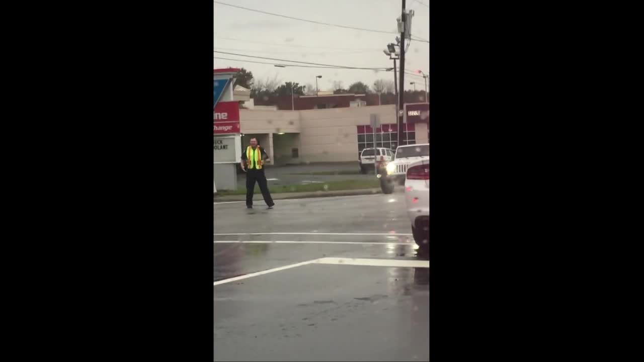 A cheerful mobile policeman.