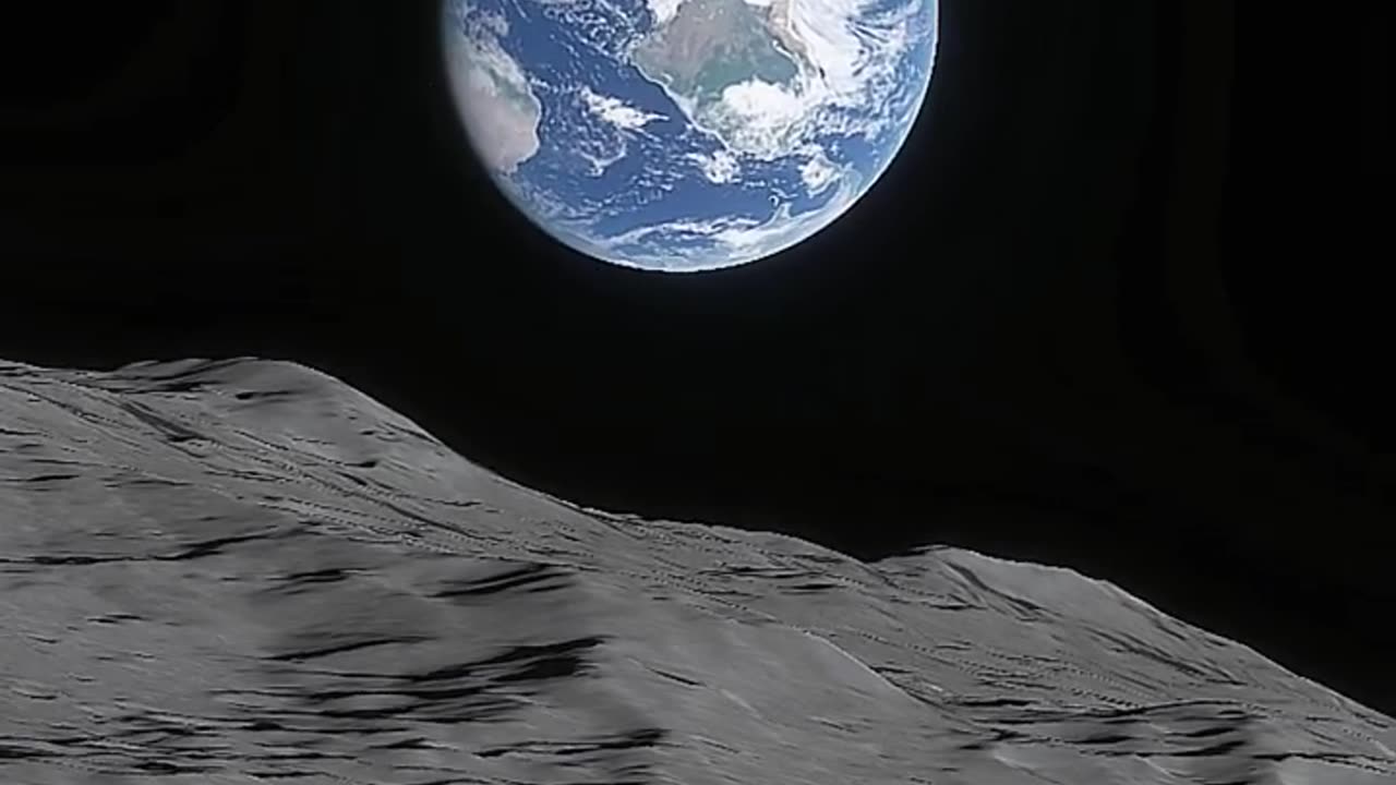 Earth above the crater of the moon