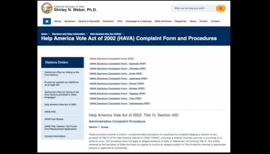 HAVA Title 3 Complaint Form (Election Fruad)