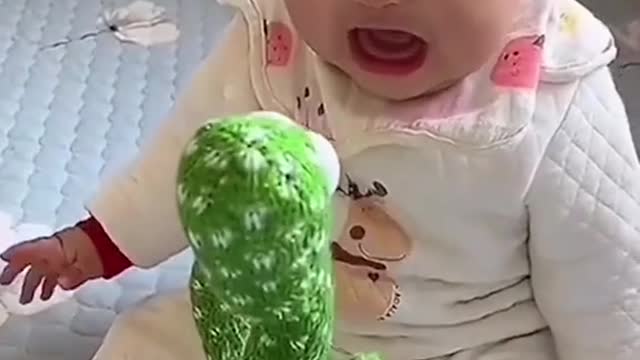 So funny toy and so cute baby! Do you like it? #toy #cactus