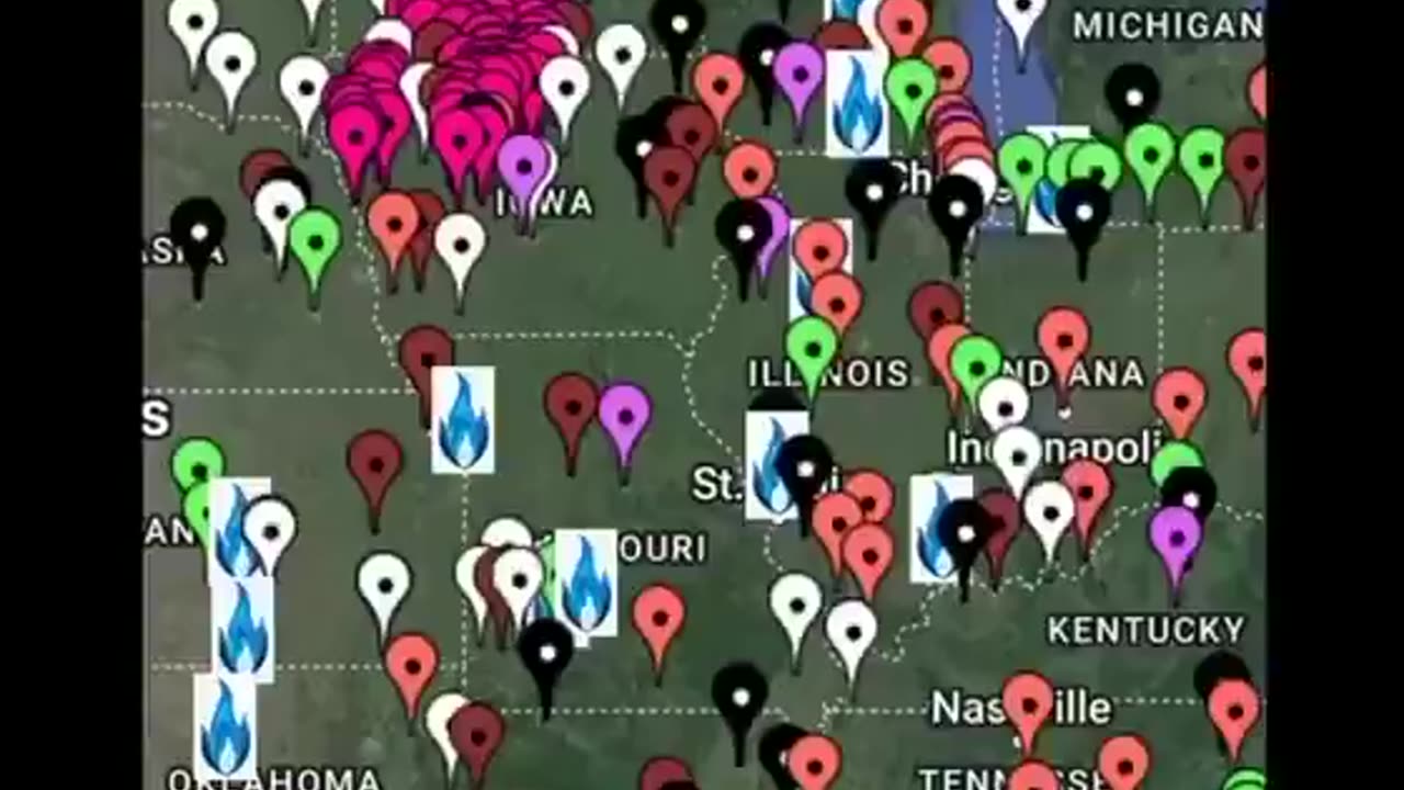 Map of all the food processing plants that have caught fire.