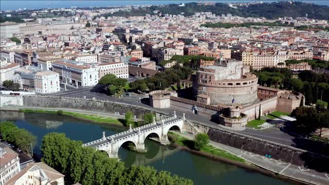 rome aerial view mausoleum of hadrian and saint peters basilica