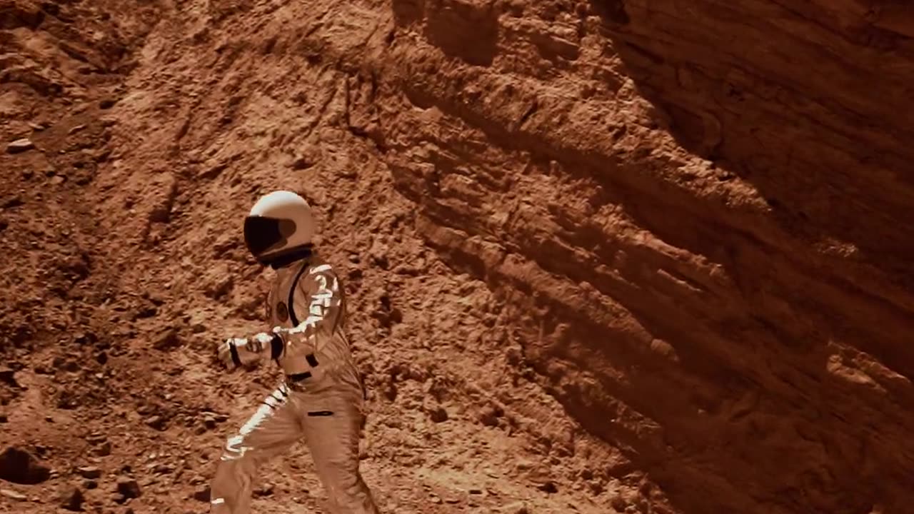 An astronaut running on mars