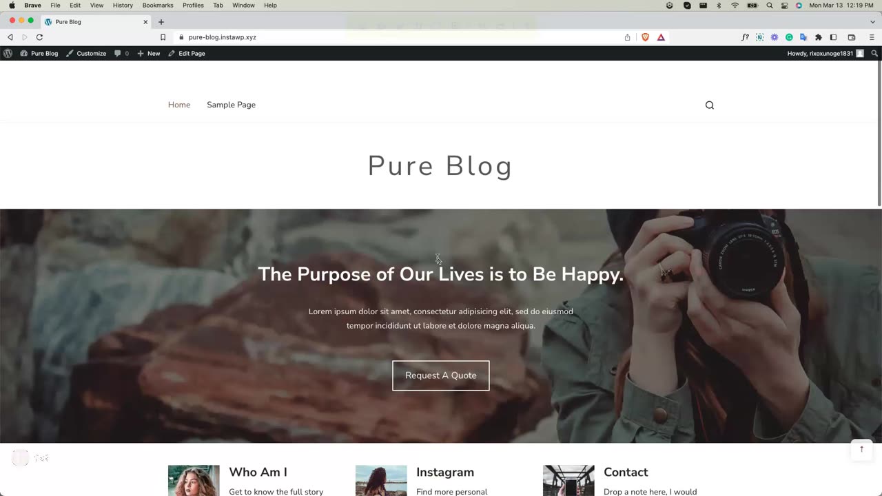 Pure Blog WordPress Theme Setup