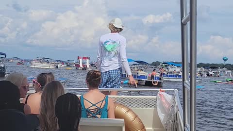 riding in a boat preparing to anchor at Crab Island near Destin, Florida