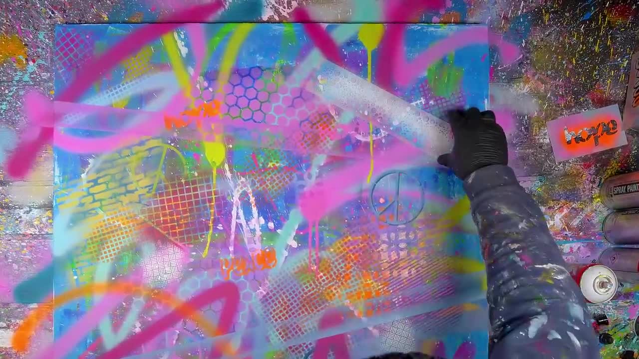 Colorful Pop Art / Abstract Painting Demo With Stencils | Peace5