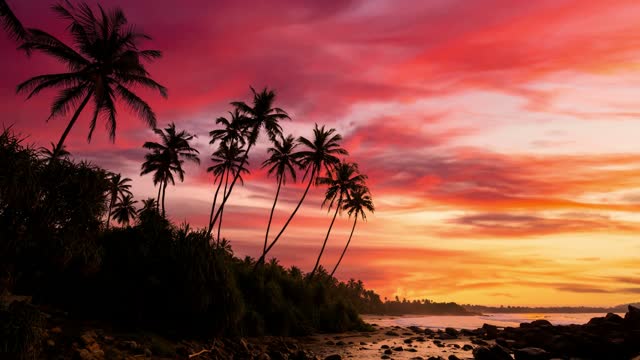 Sunset On The Beach With Coconut Palms Loop Video Free To Use (No Copyright)