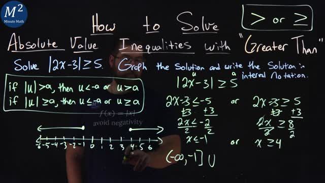 How to Solve Absolute Value Inequalities with "Greater Than" | Part 2 of 2 | Minute Math