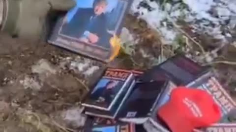 Ukrainian Azov Battalion Soldiers Burn Trump Books and MAGA Hats