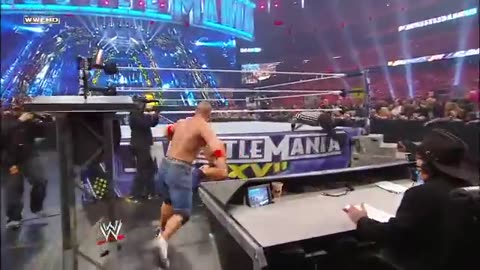 The Rock restarts John Cena and The Miz’s match： WrestleMania 27