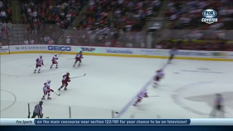 Phoenix Coyotes goaltender Mike Smith scores a goal