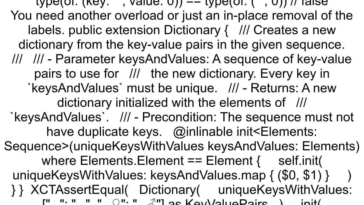 Initializing a DictionaryuniqueKeysWithValues from KeyValuePairs