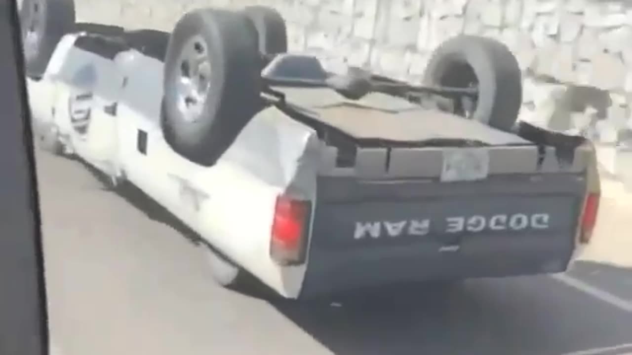 Funny cars goes down a hill on the roof