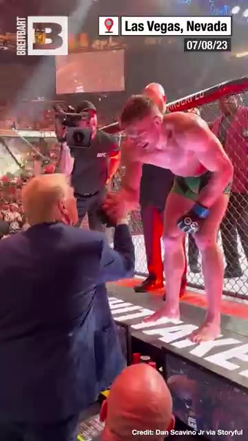 THE FIGHTER'S PRESIDENT! UFC FIGHTER JUMPS OVER RING TO GREET TRUMP AFTER VICTORY