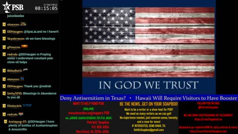 2022-01-18 07:57 EST - Patriots Soapbox AM: with LadyRWB , MykelJaye & DD