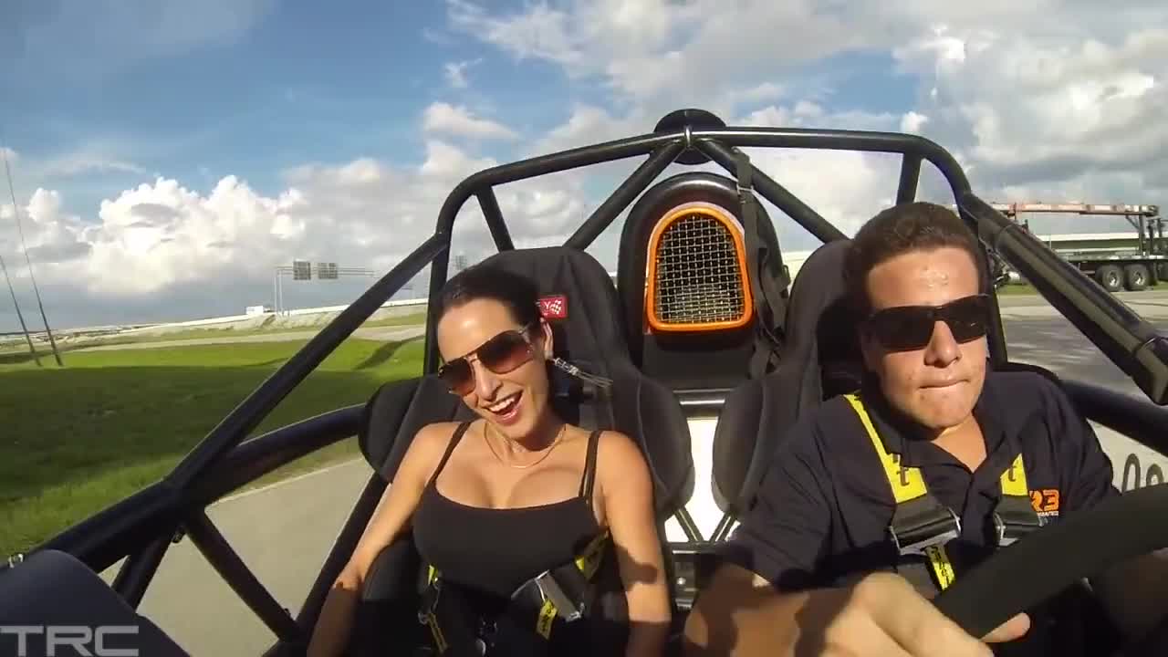 Latin model gets thrown around in Ariel Atom!