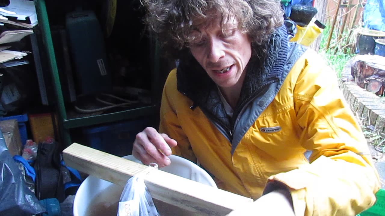 Making Compost Tea early in the morning (Video 2 will show you the end of the process.)