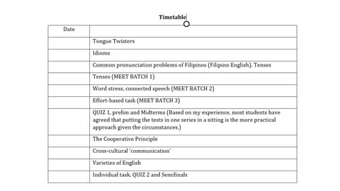 Timetable