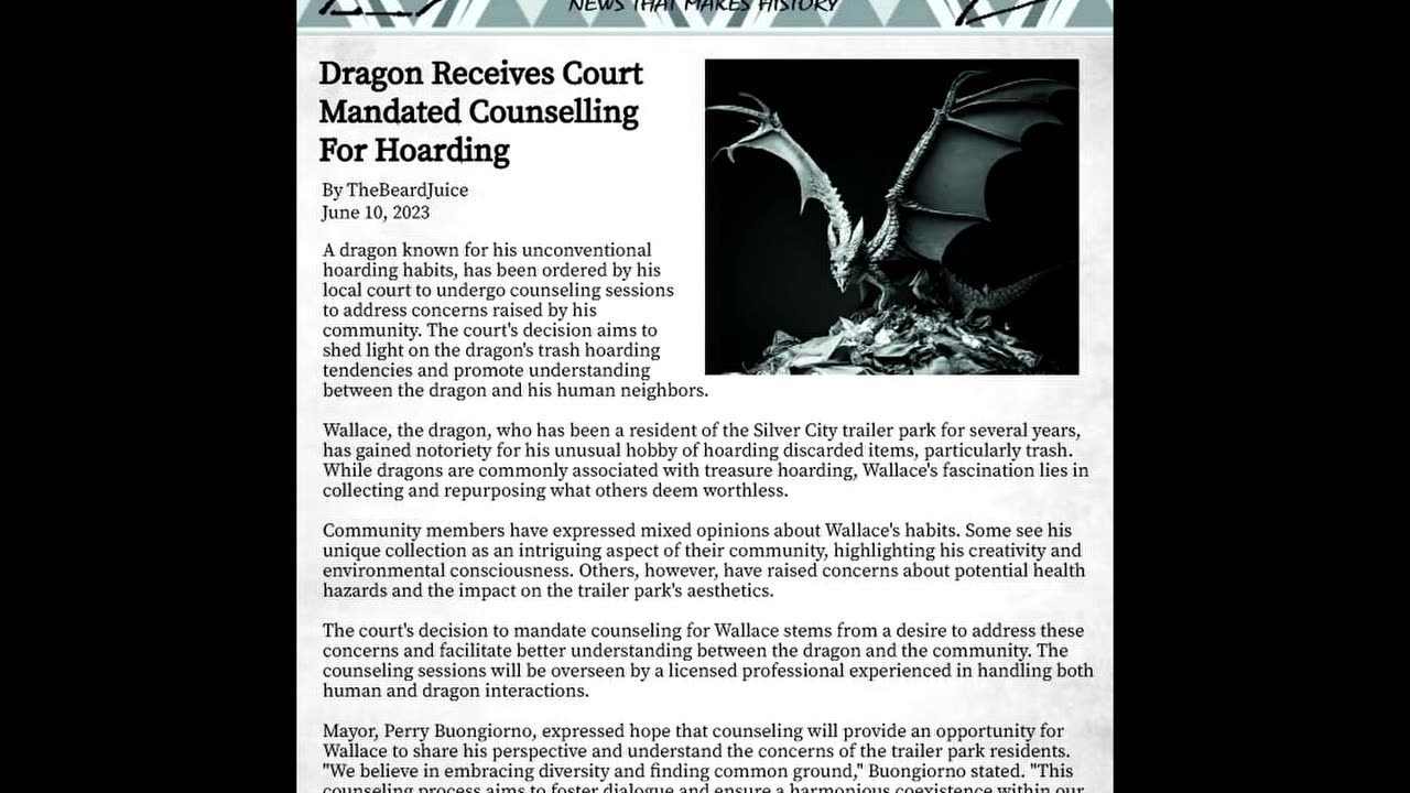 Dragon Receives Court Mandated Counselling For Hoarding