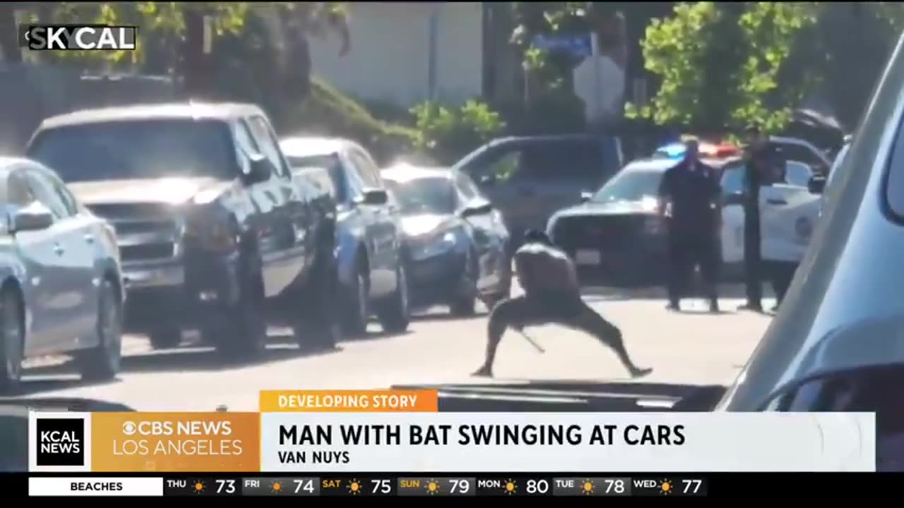 Suspect arrested after swinging bat and bike chain near Van Nuys High School.