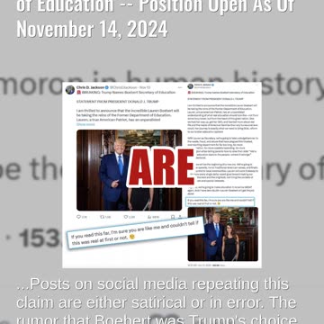 Fact Check: Trump Did NOT Name Lauren Boebert To Be Secretary of Education -- Open As Of Nov14, 2024