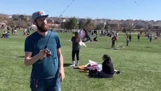 Flying a kite with the fishing pole